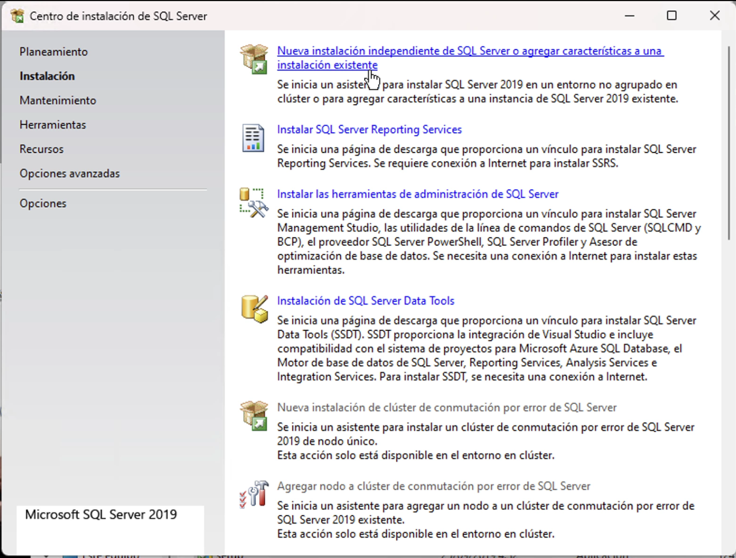 Asistente de instalación de SQL Server