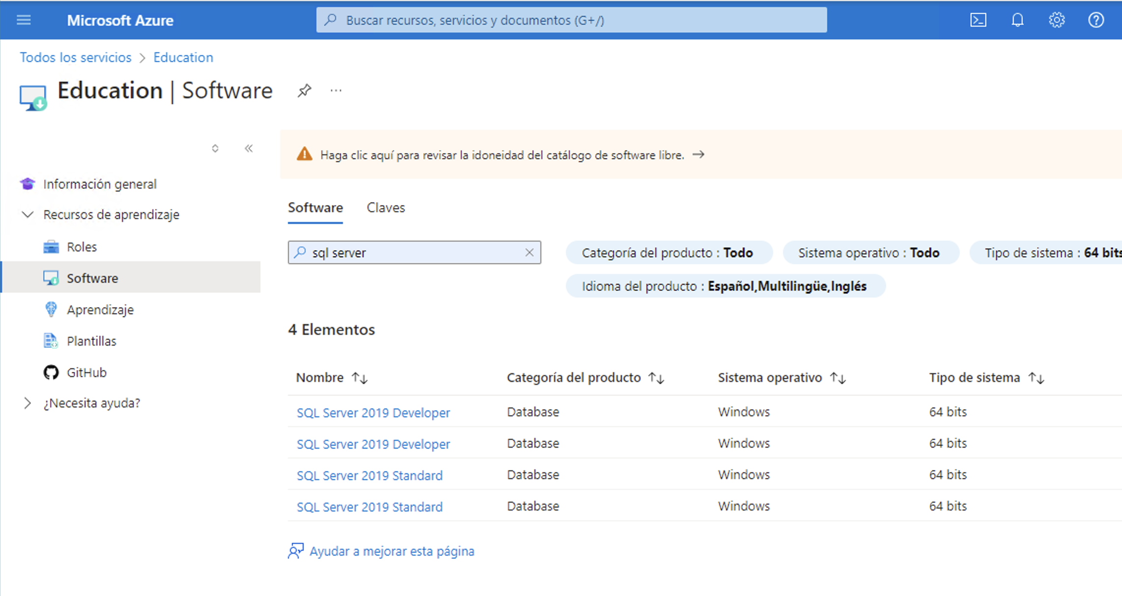 Descarga de SQL Server en Azure