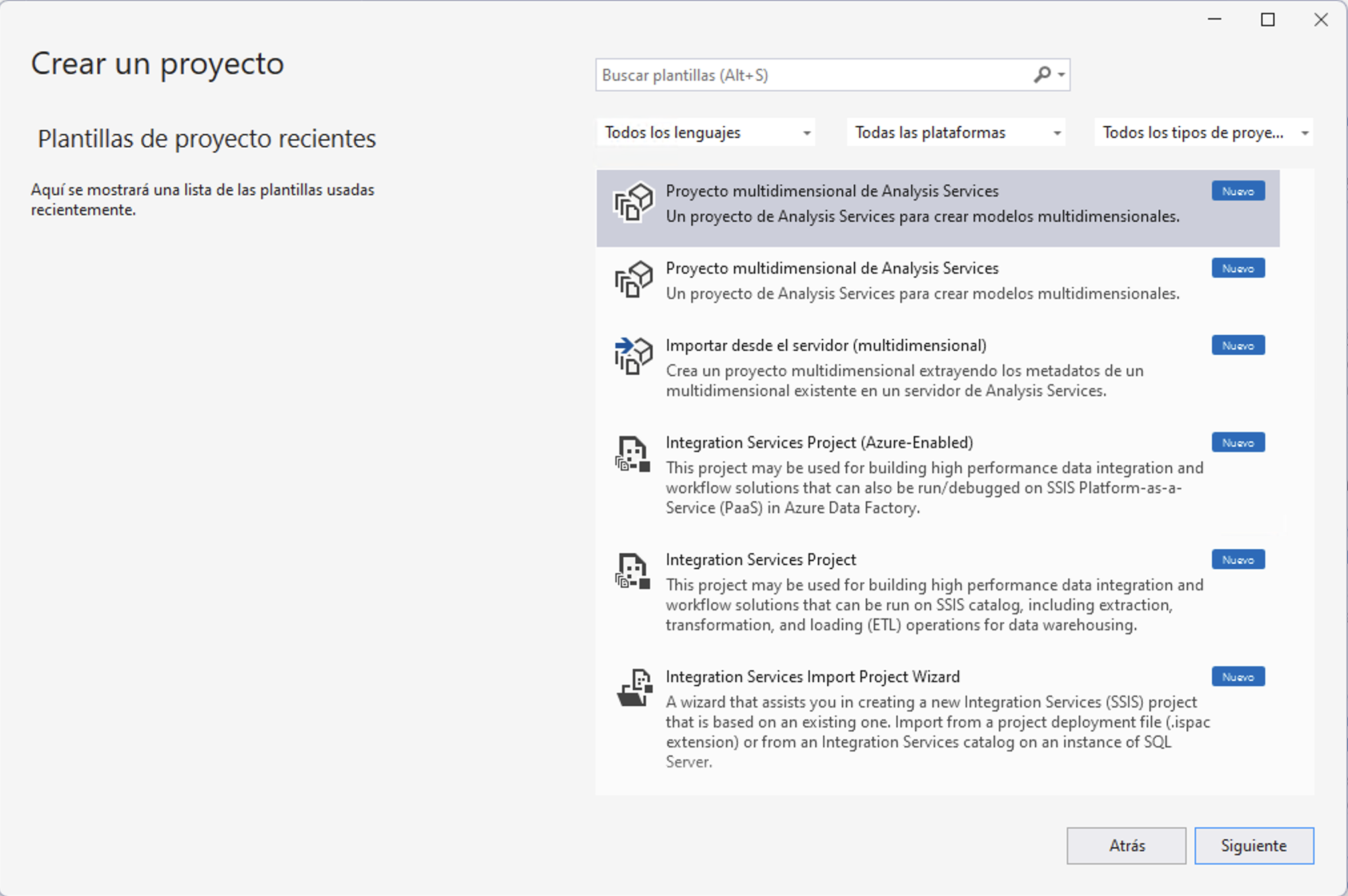 Extensiones de Analysis Services e Integration Services en Visual Studio