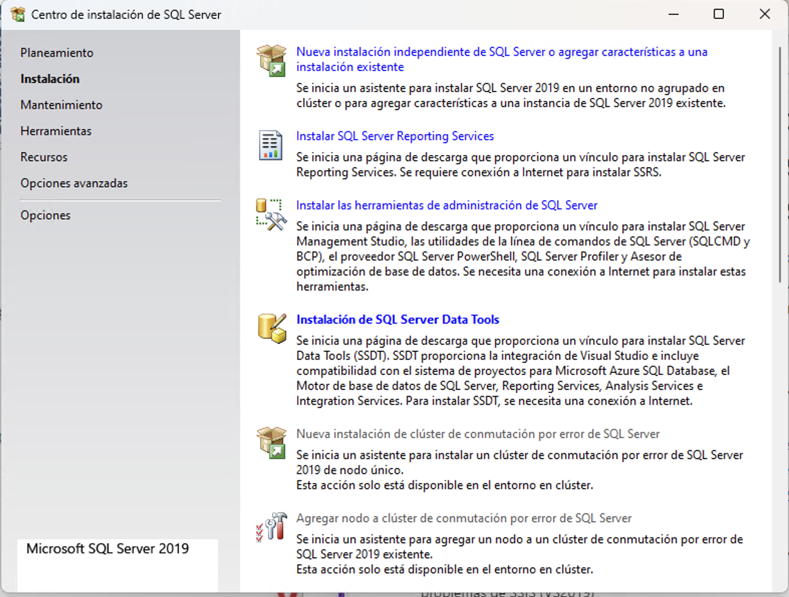 Instalación de SQL Server Data Tools