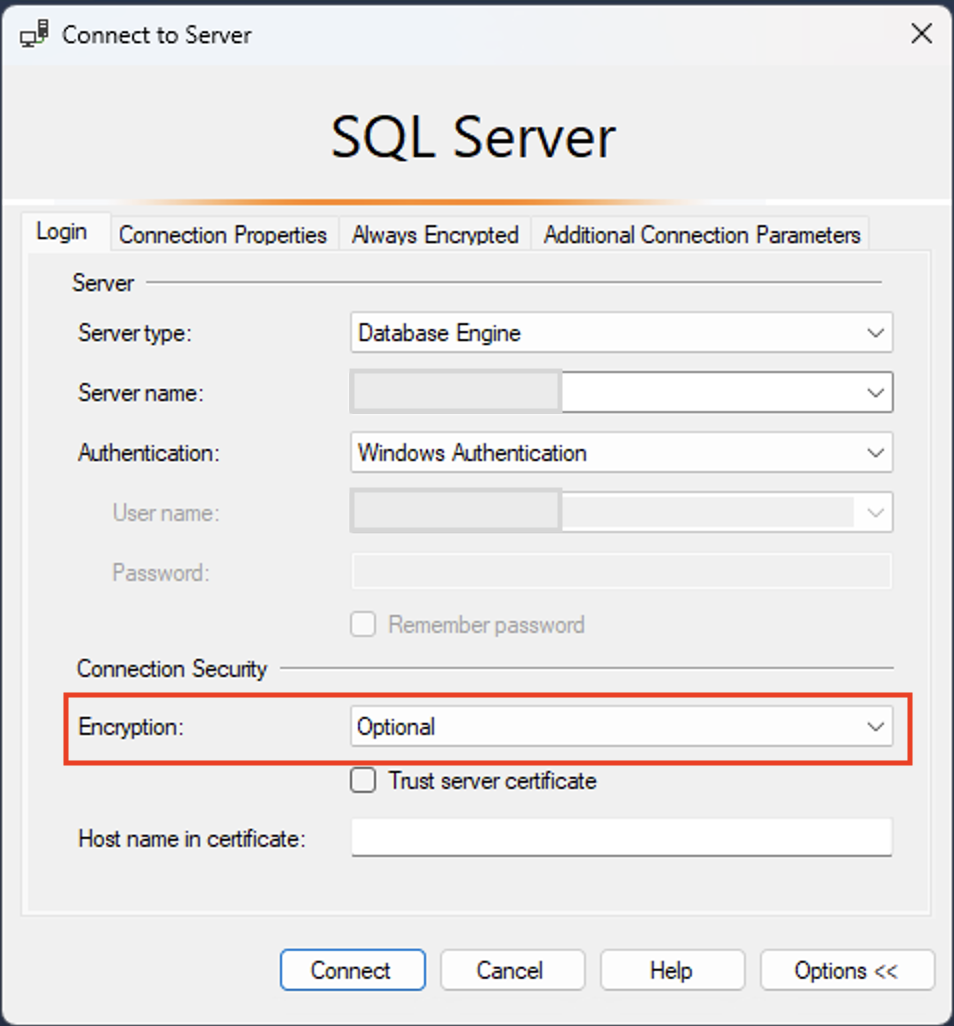 Conexión a la instancia de SQL Server en SQL Server Management Studio