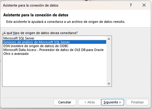 excel asistente para la conexion