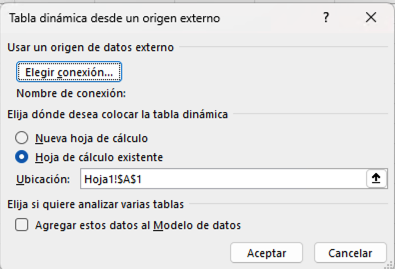 excel elegir conexion