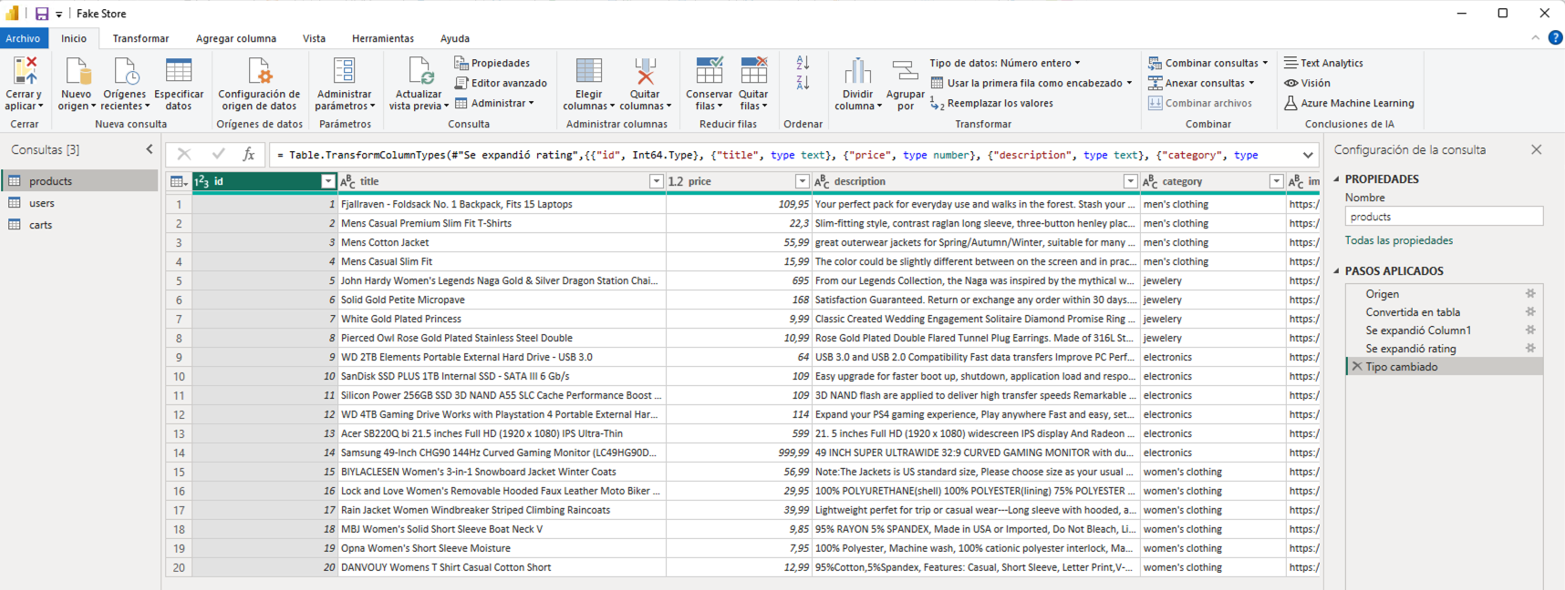 power query products base