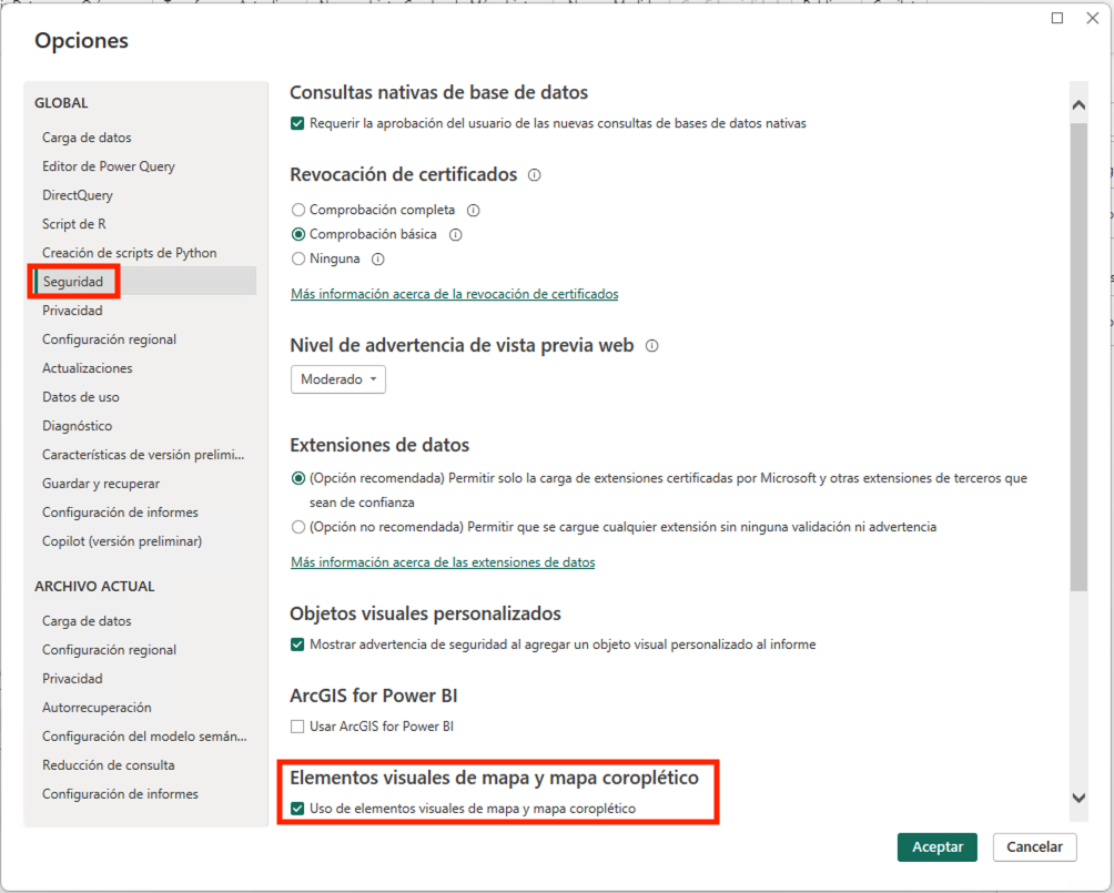 powerbi configuracion datos geograficos