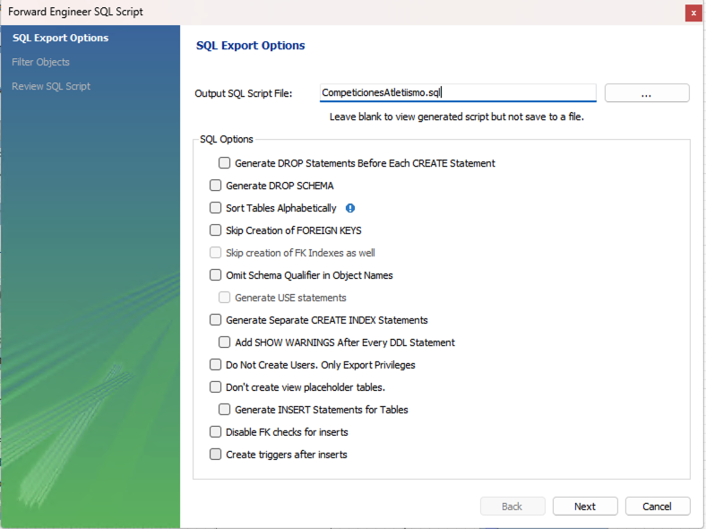 export options competiciones