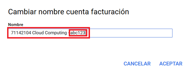 cuenta facturacion cambiar nombre entrada