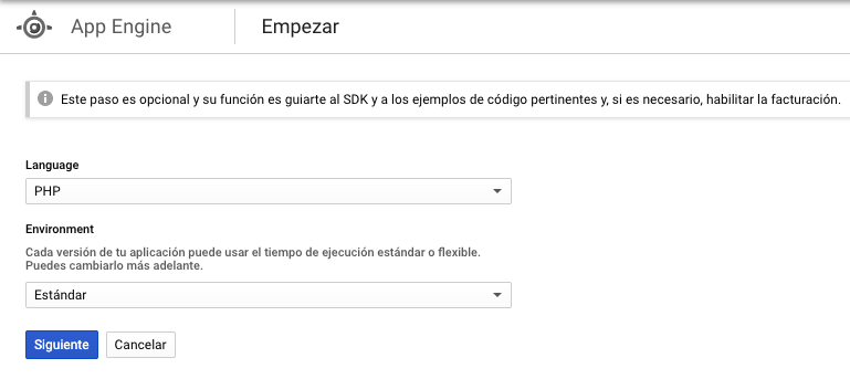 AppEngineSeleccionarLenguaje