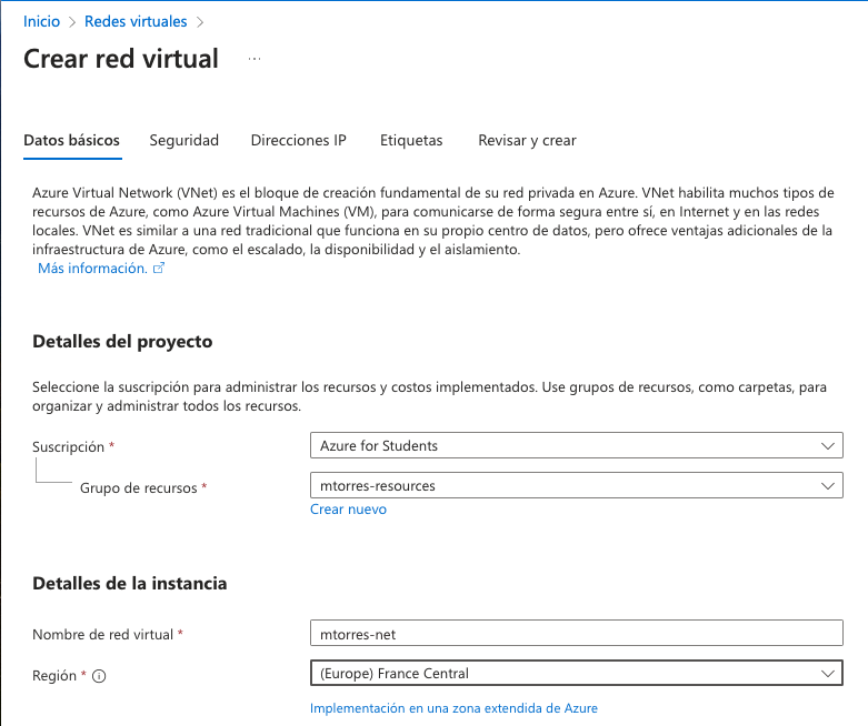 crear red virtual datos basicos