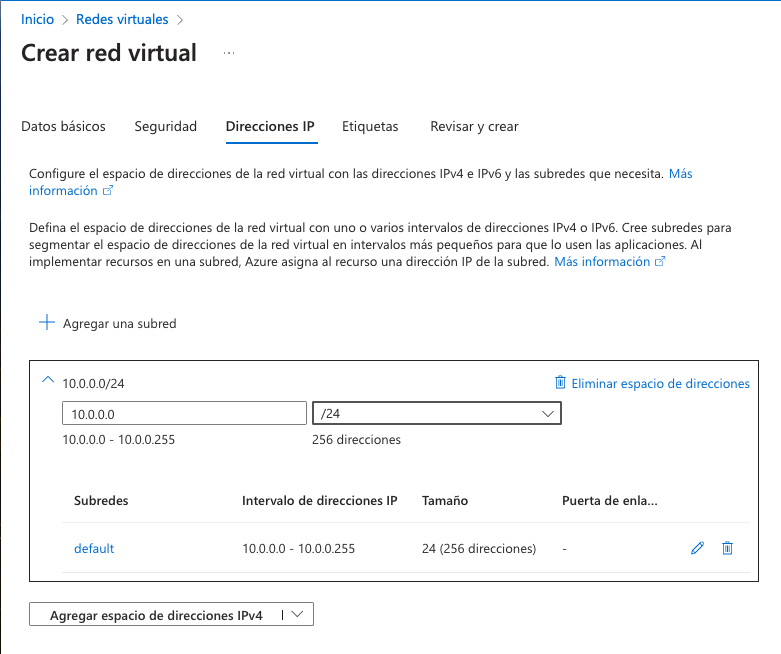 crear red virtual direcciones ip