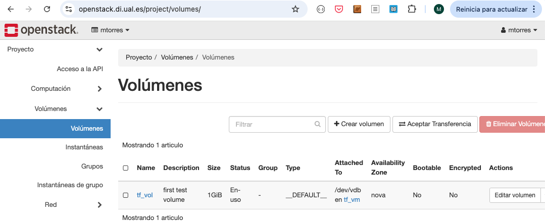 Terraform OpenStack volume